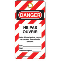 &eacute;tiquettes de verrouillage, Plastique, 3" la x 5-3/4" h, Français Sidevic Inc.