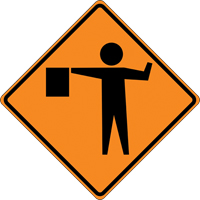 Tilt-Adjust Flagman Ahead Roll-Up Construction Sign, 36" x 36", Vinyl, Pictogram Sidevic Inc.