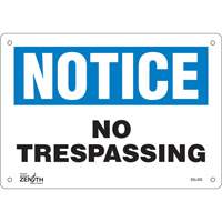 "No Trespassing" Sign, 7" x 10", Plastic, English Sidevic Inc.