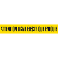 "Attention Ligne &eacute;lectrique Enfouie" Barricade Tape, French, 3" W x 1000' L, Black on Yellow Sidevic Inc.