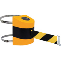 Tensabarrier&reg; Barrier Post Mount with Belt, Plastic, Clamp Mount, 24', Black and Yellow Tape Sidevic Inc.