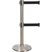 Barri&egrave;re pour le contr&ocirc;le des foules &agrave; courroie double, Acier, 35" h, Ruban Noir, Longueur du ruban 7' Sidevic Inc.