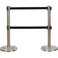 Barri&egrave;re pour le contr&ocirc;le des foules &agrave; courroie double, Acier, 35" h, Ruban Noir, Longueur du ruban 7' Sidevic Inc.