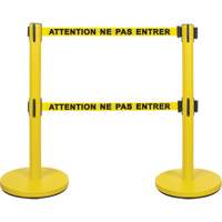 Barri&egrave;re pour le contr&ocirc;le des foules &agrave; courroie double, Acier, 35" h, Ruban Jaune, Longueur du ruban 7' Sidevic Inc.