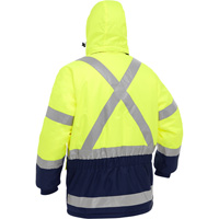Manteau pour le froid extr&ecirc;me avec bas bleu marin et X au dos Bisley, Polyester, Jaune lime haute visibilit&eacute;, Moyen Sidevic Inc.