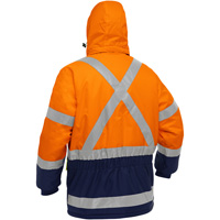 Manteau pour le froid extr&ecirc;me avec bas bleu marin et X au dos Bisley, Polyester, Orange haute visibilit&eacute;, Petit Sidevic Inc.