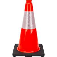 C&ocirc;ne de signalisation de premi&egrave;re qualit&eacute;, 18", Orange, Bande(s) r&eacute;fl&eacute;chissante(s) 6" Sidevic Inc.