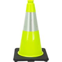 C&ocirc;ne de signalisation de premi&egrave;re qualit&eacute;, 18", Vert lime, Bande(s) r&eacute;fl&eacute;chissante(s) 6" Sidevic Inc.