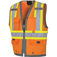 Veste de s&eacute;curit&eacute; pour arpenteur Pioneer avec fermeture &agrave; glissi&egrave;re et dos en maille, Orange haute visibilit&eacute;, Petit, Polyester Sidevic Inc.