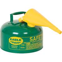 Bidon de s&eacute;curit&eacute; pour les combustibles avec entonnoir, Type I, Acier galvanis&eacute;, 2,5 gal. US, Vert, Homologu&eacute; FM/List&eacute; UL/ULC Sidevic Inc.