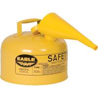 Bidon de s&eacute;curit&eacute; pour le diesel avec entonnoir, Type I, Acier galvanis&eacute;, 2,5 gal. US, Jaune, Homologu&eacute; FM/List&eacute; UL/ULC Sidevic Inc.