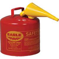 Bidon de s&eacute;curit&eacute; pour les produits inflammables avec entonnoir, Type I, Acier galvanis&eacute;, 5 gal. US, Rouge, Homologu&eacute; FM/List&eacute; UL/ULC Sidevic Inc.
