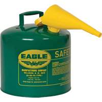 Bidon de s&eacute;curit&eacute; pour les combustibles avec entonnoir, Type I, Acier galvanis&eacute;, 5 gal. US, Vert, Homologu&eacute; FM/List&eacute; UL/ULC Sidevic Inc.