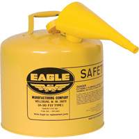 Bidon de s&eacute;curit&eacute; pour le diesel avec entonnoir, Type I, Acier galvanis&eacute;, 5 gal. US, Jaune, Homologu&eacute; FM/List&eacute; UL/ULC Sidevic Inc.