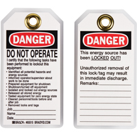 &eacute;tiquettes de verrouillage, Plastique, 3" la x 5-1/2" h, Anglais Sidevic Inc.