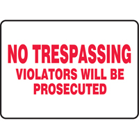 "No Trespassing" Sign, 7" x 10", Vinyl, English Sidevic Inc.