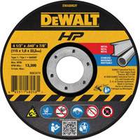 Meule de tronçonnage des m&eacute;taux HP, 4-1/2" x 0,04", Arbre de 7/8", Type 1, Oxyde d'aluminium, 13 300 Tr/min Sidevic Inc.