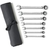 72-Tooth 12 Point Reversible Ratcheting SAE Wrench Set with Tool Roll, Combination, 7 Pieces, Imperial Sidevic Inc.