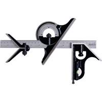 Combination Square Set with E/M Rule, 4 pcs., 1/64"/0.5 mm Graduations, Steel, Plain Sidevic Inc.