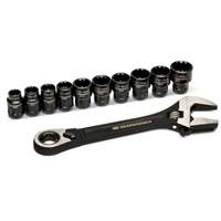 11-Piece Pass-Thru Adjustable Wrench Set, 8" L, 1-1/8" Max Width, Chrome/Polished Sidevic Inc.