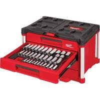 242-Piece 1/4”, 3/8” & 1/2” Drive Metric & SAE Ratchet & Socket Set with PACKOUT 4-Drawer Tool Box, 16-3/10" x 22-1/5" x 14-3/10", Black/Red Sidevic Inc.
