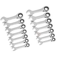 72-Tooth 12 Point Stubby Wrench Set, Ratcheting Combination, 14 Pieces, Imperial and Metric Sidevic Inc.