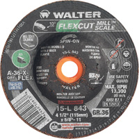 FLEXCUT MILL SCALE Grinding Wheel, 4-1/2", 36 Grit, Aluminum Oxide, 5/8"-11, 13300 RPM, Type 29 Sidevic Inc.