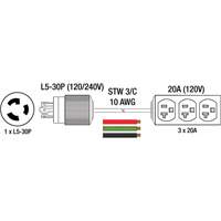Generator Extension Cord with Tritap, STW, 10 AWG, 3 Outlet(s), 25' Sidevic Inc.